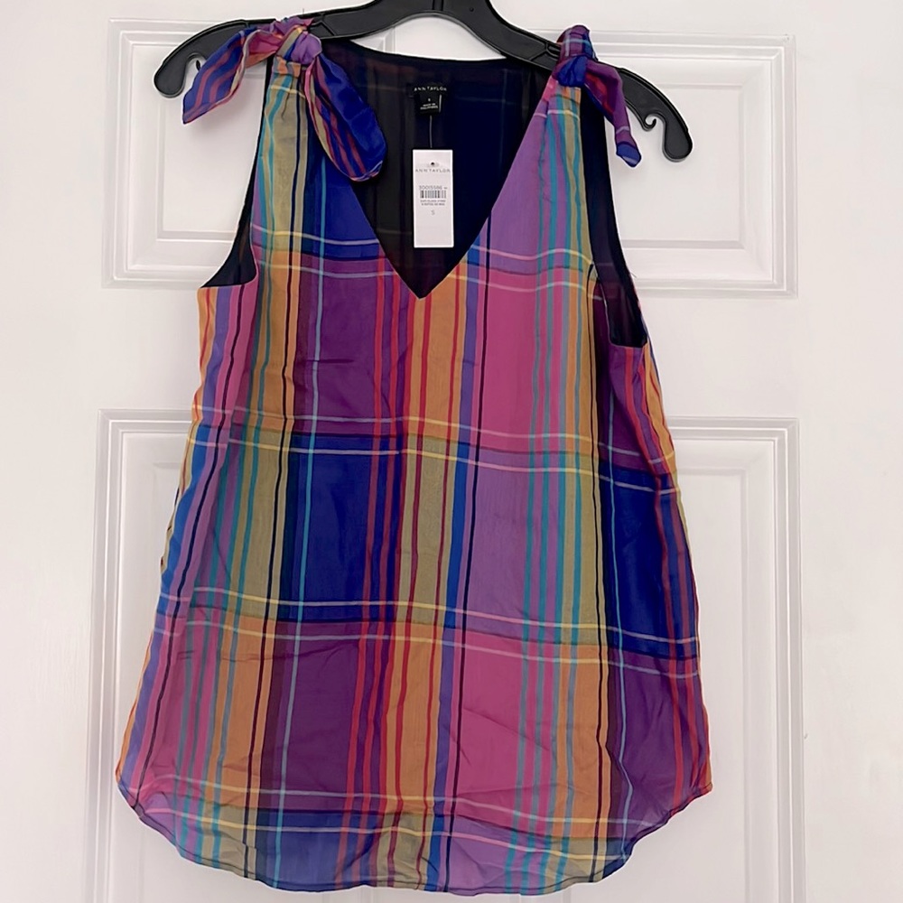 NWT Ann Taylor Plaid Sleeveless Blouse